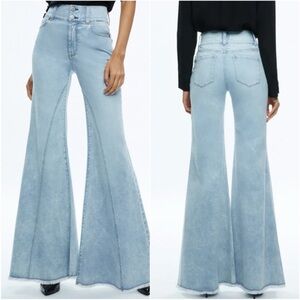 Alice + Olivia Beautiful Seamed Wide Leg Jeans Bleached Lightning Blue